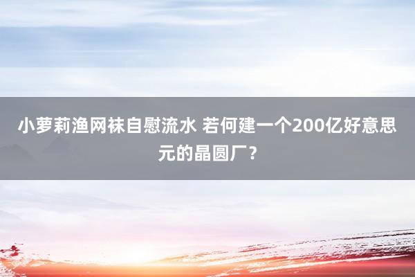 小萝莉渔网袜自慰流水 若何建一个200亿好意思元的晶圆厂？